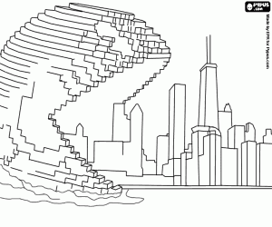 malvorlagen Pixels, Pac-Man greift eine Stadt ausmalbilder