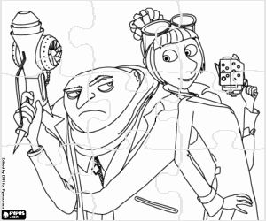 malvorlagen Puzzle der Gru und Lucy in Aktion ausmalbilder