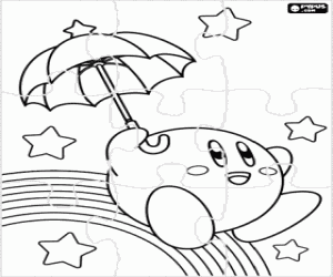 malvorlagen Puzzle mit Kirby und ein Regenschirm ausmalbilder
