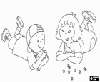 Caillou spielt murmeln mit ihrer freundin Sarah