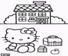 Hello Kitty vor seinem haus mit seinem imbiss