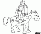 Indianer zu pferd mit seinen bildern von krieg und seinen pfeil und bogen