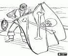 Bärtiger piraten auf dem schiff zu hissen die flagge mit einem totenkopf