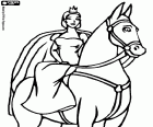 Prinzessin mit ihrer krone und mantel ihr reiten 