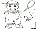  Kind versucht um einen schmetterling mit ein schmetterlingsnetz