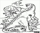 Puzzle von dinosaurier und ein pterodactyl in der landschaft