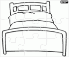 Puzzle von einzelnes bett mit kopf und fuß, matratze und kissen
