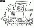 Puzzle von dampflokomotive mit maschinisten