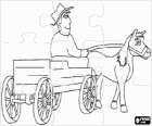 Puzzle von landwirt mit einem pferd gezeichneten wagen. Transport puzzle