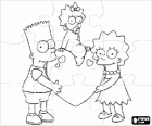 Puzzle von Bart und Lisa, die größeren brüder, der an der kleinen Magie auf einem herzen aufhebt