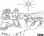 Die Heiligen Drei Könige kommen mit ihren kamelen nach Bethlehem nach durchführung der Weihnachten Stern