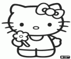 Hello Kitty mit einer blume in der hand