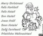 Weihnachts-Karte mit einem Schneemann und seine tierischen Freunde