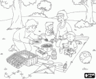 Caillou und seine Familie mit einem Picknick im Grünen