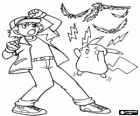 Ash und seine Pokemon Pikachu werfen Elektroschocks