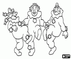 Drei Clowns Hüpfen und Tanzen