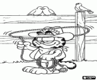 Garfield der Cowboy, indem Sie die Schlinge über den Kopf