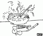 Topf Suppe in der Küche Feuer