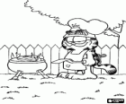 Garfield bereitet ein Grill im Garten