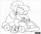 Puzzle von Caillou auf ein kleines spielzeugauto zusammen mit seiner schwester Rosie