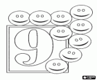 Nummer 9 mit neun glückliche Gesichter oder smiley