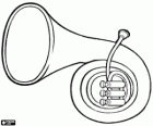 Waldhorn, Blechblasinstrument, die Herkunft eines Tieres Horn oder eine Muschel ist