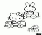 Hello Kitty und ihren Freunden geht um in ihren kleinen Autos