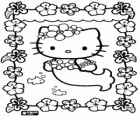 Hello Kitty, eine wunderschöne Meerjungfrau in einen Rahmen aus Blumen