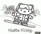 Hello Kitty Festlegung der schneebedeckten Berg mit ihrem Surfbrett