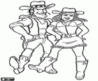 Cowboy und Cowgirl in einer Country-Musik tanzen