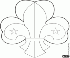 Symbol der Pfadfinder. Fleur de Lis, zwei Sterne und ein Kleeblatt auf der Unterseite