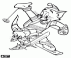 Tom und Jerry in den Schnee mit den Skiern