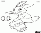 Der Hase EB mit seinem Skateboard auf Film Hop