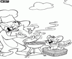 Tom und Jerry in ein Picknick mit Grillen Fisch