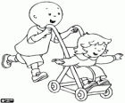 Caillou einen Spaziergang mit kleinen Schwester im Kinderwagen