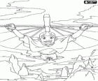Aang fliegt über die Berge mit Hilfe einer Art Drachenfliegen