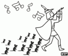 Der Rattenfänger von Hameln mit den Ratten nach ihm, die Musik der Zauberflöte