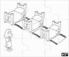 Goldlöckchen und die drei Bären Puzzle. Puzzle von Goldilocks will schlafen und finden drei Betten vorbereitet