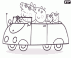 Peppa Wutz mit ihrer Familie im Auto: Daddy Pig, Mama Schwein und George Pig, ihr junger Bruder
