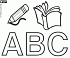 Internationale Dag van de Alphabetisierung, 8. September. Ein Bleistift zu schreiben, ein Buch und drei Buchstaben