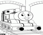 Das freundliche Dampflokomotive Thomas, die aus dem Tunnel