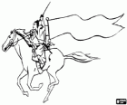 Samurai reiten auf dem Pferd mit der Flagge