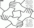 Internationaler Tag der Solidarität, 20. Dezember. Die vier Händen umklammerte die Arme als Zeichen der Solidarität