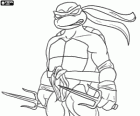 Raphael, desto aggressiver Ninja Turtle mit seiner Waffe in der Hand, ein Paar Sai, einem Drei-Punkte-Dolch
