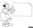 Der Inspector Gadget mit einem Bleistift und einem großen Blatt Papier