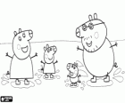 Die Schwein-Familie mit den Pfützen spielen. Peppa Wutz, Peppa Pig