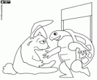 Die Schildkröte und der Hase. Der Hase und die Schildkröte am Ende des Rennens