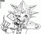 Yugi mit dem Duell-Monster-Spielkarten. Yu-Gi-Oh