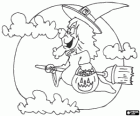 Die Nacht von Halloween, Hexe auf ihrem magischen Besen