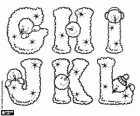 Buchstaben aus dem G an der L. Alphabet mit Schneemänner